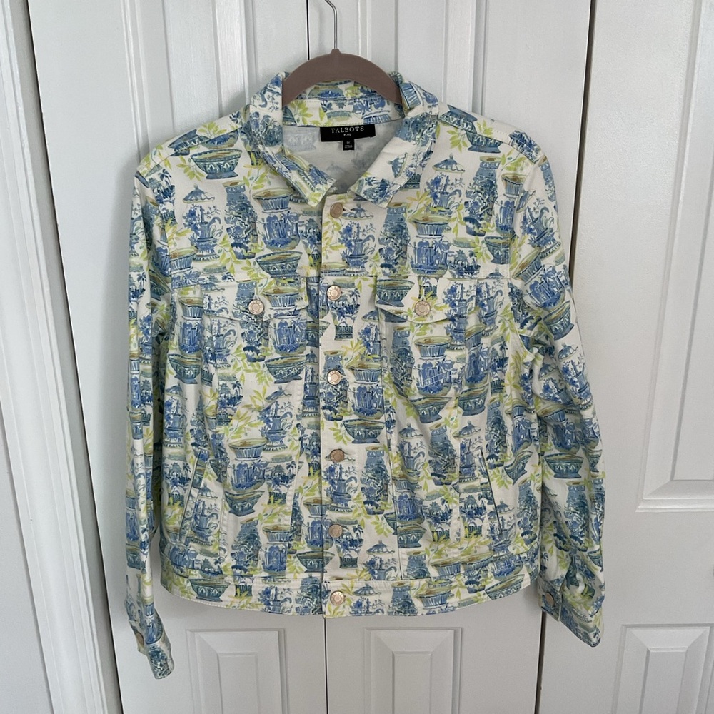 Talbots Floral Blue and Green JEANS JACKET. 1X. NEW
